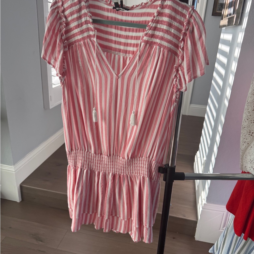 PAIGE Pink and White Striped Mini Dress